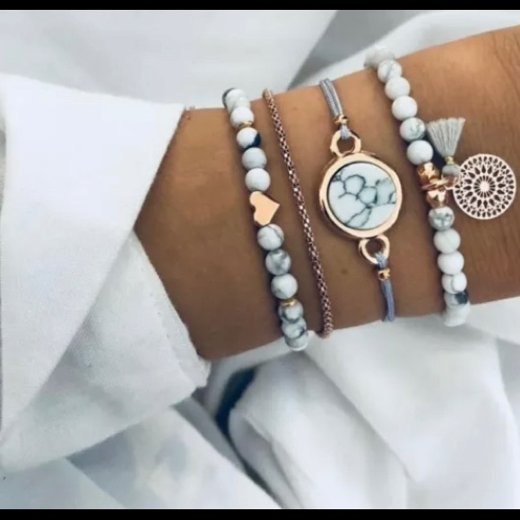 “Mina” Marble Look Boho Multi Layer Bracelet - Picture 2 of 4